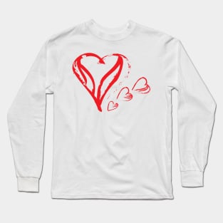 Hand Drawn Red Hearts Long Sleeve T-Shirt